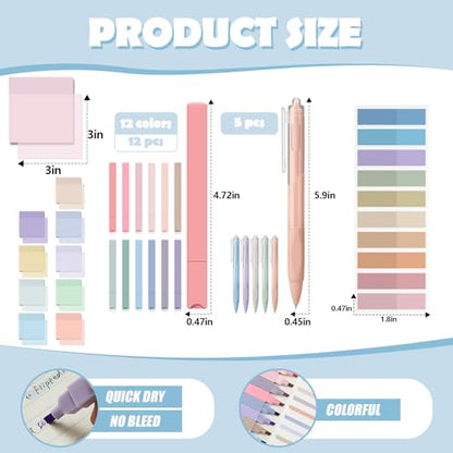 Jutom 39 Pcs Aesthetic Book Annotation Kit Highlighter with Case Bag Gel Pen Transparent Sticky Note Taking Bible Supplies(Purple,Cute Style) - color: Purple Beige, style: Cute Style