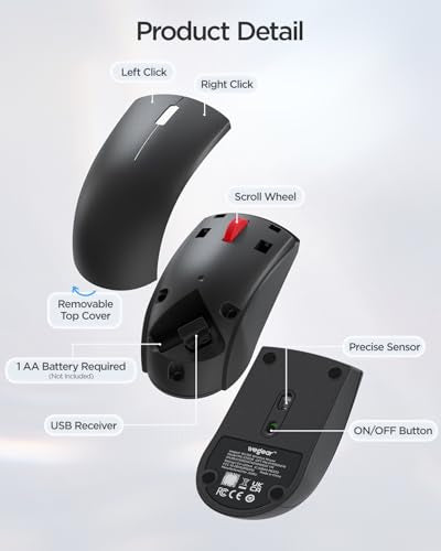 wegear USB Wireless Mouse for Laptop PC Mac, 2.4G Nano USB-A Ambidextrous Cordless Mouse, 1000 DPI Ergonomic Portable Optical Computer Mice for Business Travel, Home Office