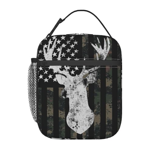 Miaoquhe Camouflage Hunting Tactical Deer Lunch Box Camo American Flag Lunch Bag Insulated Portable Reusable Cooler Totes Bag for Kids Women Men School Work Office Picnic Camping Hiking - color: Camouflage Deer, size: 10x4x8 Inch