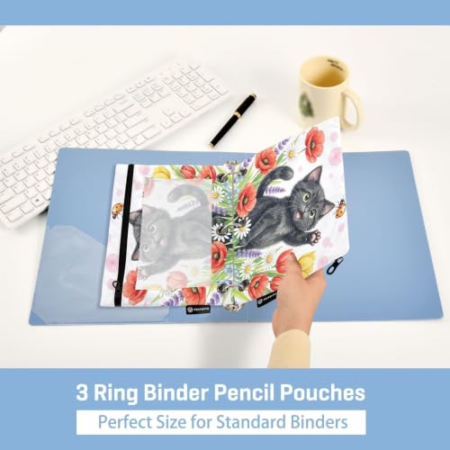 Gredecor 3 Ring Binder Pencil Pouch, Black Kitten Ladybug Poppy Zippered Pen Case Pouches with Clear Window, 2 Pack Stylish Office & School Supplie - color: Black Kitten Ladybug Poppy