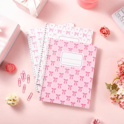 Jetec 12 Pack Pink Bow Composition Notebooks Preppy Cute Coquette Spiral Notebook 9-3/4 x 7-1/2 Inch College Ruled Hard Cover Journal Back to School Teacher Gifts Preppy School Supplies, 100 Pages - color: Pink