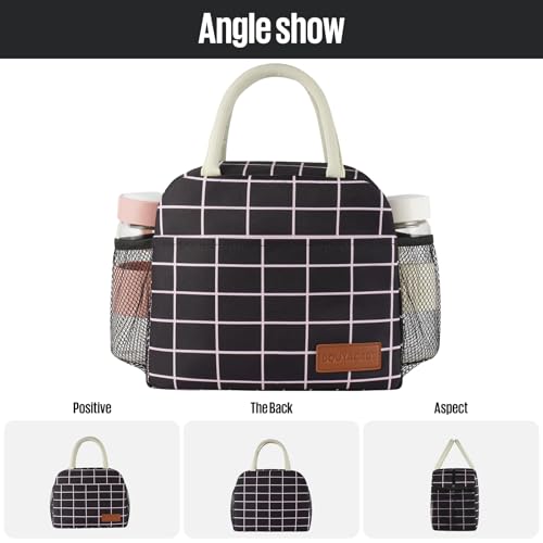 douyadady Lunch Bag Women/Men Lunch Box Women/Men (Black+Pink Blocks) | Spacious Lightweight Waterproof Sturdy Durable Great Value For Office Work School Picnic Travel - color: Black+Pink Blocks