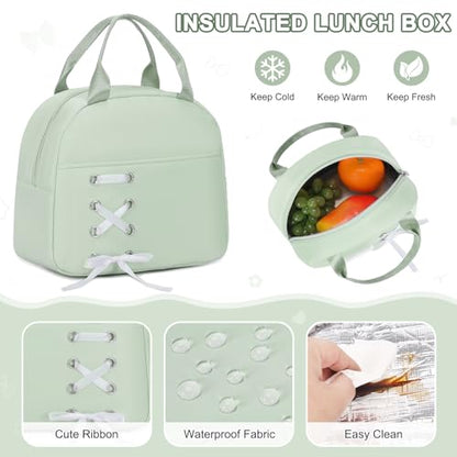 Scothen Backpack for Girls with Bento Lunch Box Set, School Bag Bookbag for Teens Girls Kids Student, 43oz Lunch Containers Lunchbox, Insulated Lunch Bag & Pencial Case, Back to School Gifts - color: Green
