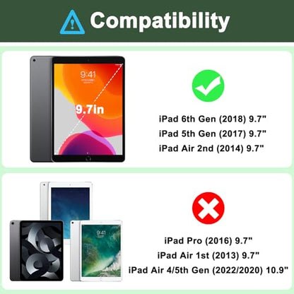 iPad 6th Generation Cases, iPad 5th Generation Case, iPad Air 2 Case, iPad 9.7 Case, Shockproof Rugged Drop Protection Cover Built with Kickstand for iPad 9.7'' A1893/A1954/A1822/A1823 - color: Darkgreen +Black