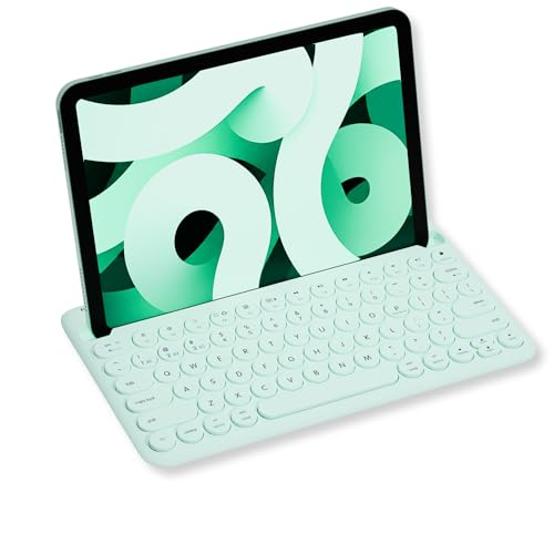 Macally Bluetooth Keyboard for Tablet | Wireless Keyboard for iPad mini/Air/Mini, iPhone (Multi-Device, Built-in Stand, Rechargeable) Easy to Use and Cute Portable - Mint Green - color: Mint Green