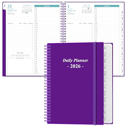 Daily Planner 2026 Full Page Per Day- 2026 Daily & Monthly Planner from January 2026 to December 2026, Day Planner 2026 with 12 Months Tabs, 8.5" x 11", Purple - color: Purple, size: 8.5" x 11"