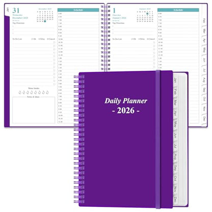 Daily Planner 2026 Full Page Per Day- 2026 Daily & Monthly Planner from January 2026 to December 2026, Day Planner 2026 with 12 Months Tabs, 8.5" x 11", Purple - color: Purple, size: 8.5" x 11"