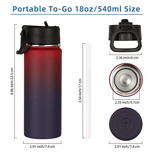 Volhoply 18oz Kids Insulated Water Bottle,Stainless Steel Water Bottles with Straw Lid,Double Wall Vacuum Metal Sports Water Flask,Wide Mouth Reusable Travel Cups For Cold Drink(Red Purple,1 Set) - color: Red Purple