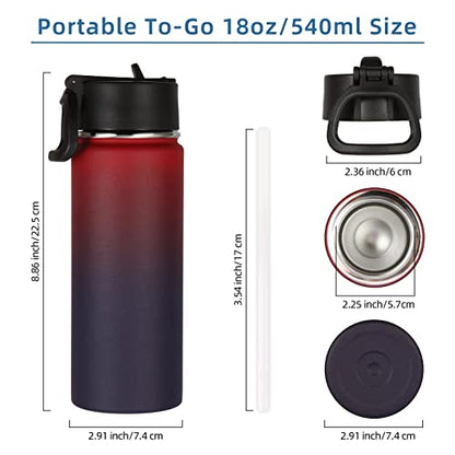 Volhoply 18oz Kids Insulated Water Bottle,Stainless Steel Water Bottles with Straw Lid,Double Wall Vacuum Metal Sports Water Flask,Wide Mouth Reusable Travel Cups For Cold Drink(Red Purple,1 Set) - color: Red Purple