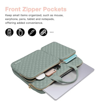 MOSISO 360 Protective Laptop Case 14 inch, 14 inch Laptop Sleeve Compatible with HP Lenovo Dell ASUS Acer, HP Stream, Dell Latitude, Square Quilted Bag Cover with 2 Pockets&Handle&Belt, Antique Green - color: Antique Green, size: 14 inch