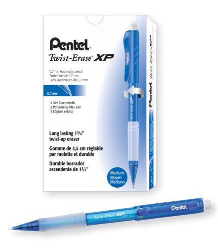 Pentel Twist Erase EXPRESS Automatic Pencil, 0.7mm Lead Size, Sky Blue Barrel, Box of 12 (QE417S) - color: Sky Blue, size: 12 Count (Pack of 1)