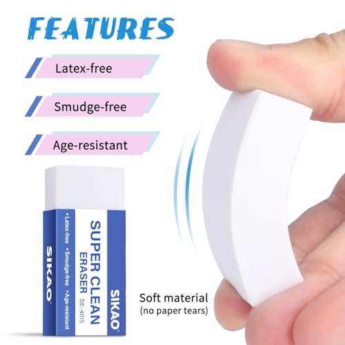 White Erasers, 6 Pack Block Pencil Erasers | Smudge-Free Latex-Free, Erasers, Clean Erase for Homework, Office & Drawing (Art Use) - style: White