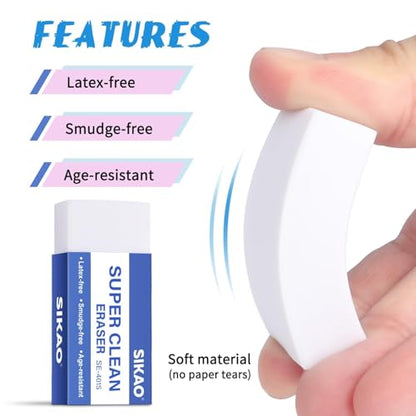 White Erasers, 12 Pack Block Pencil Erasers Super Clean Non-Melting | Soft Erasers for Drawing, Sketching & Art Supplies, Smudge-Free for Homework School & Office - style: White