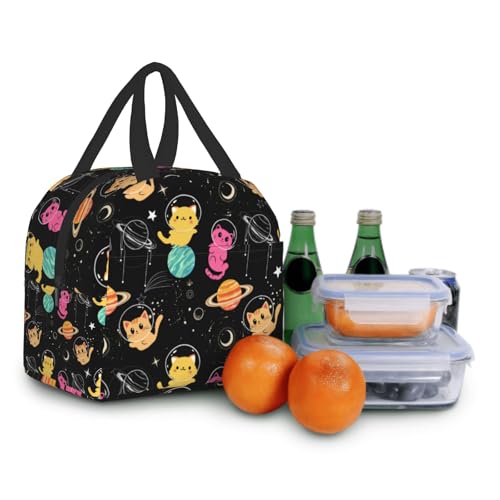 Imiss Space Galaxy Lunch Bag for Kids, Cats Cute Reusable Cooler Insulated Lunch Box Tote Bag for Work Picnic School Travel - color: space cat