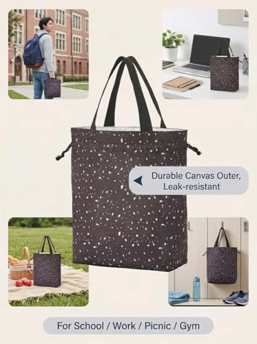 Double-Handle Lunch Bag, Insulated Waterproof Reusable Tote for Women/Students, Fits 2 Bento Boxes + Water Bottle - Ideal for School/Office/Picnic(Starry Night Black) - color: Starry Night Black