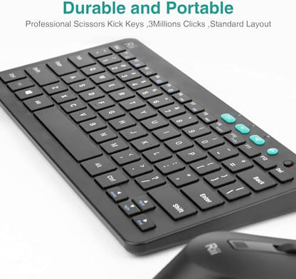 Rii RKM709 2.4 Gigahertz Ultra-Slim Wireless Keyboard and Mouse Combo, Multimedia Office Keyboard for PC, Laptop and Desktop,Business Office(Black)-New