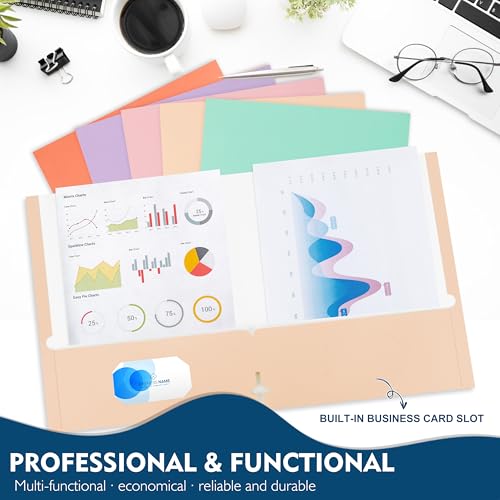 pmybupo 50-Pack Folders with Pockets,Paper Earthy Orange Two-Pocket Folders,Soft Macaron Colors,Efficiently Organize Your Study & Office Documents - color: 4030u