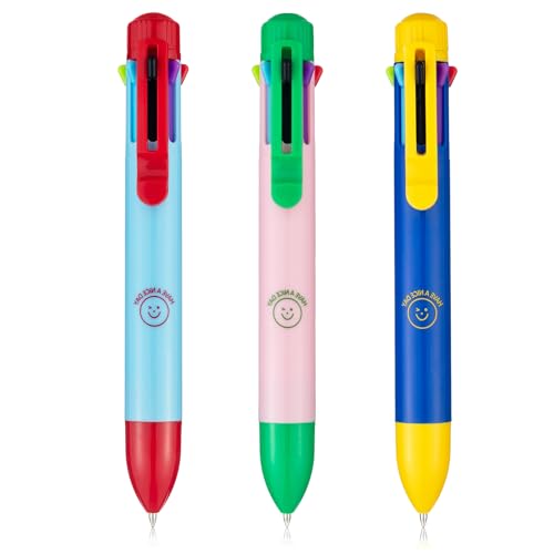M&G Multicolor Pens, 8-in-1 Colored Ballpoint Pens 0.7mm Fine Point Smooth Writing Cute Design for Journaling Work School & Office, 3 Pcs - style: Smile