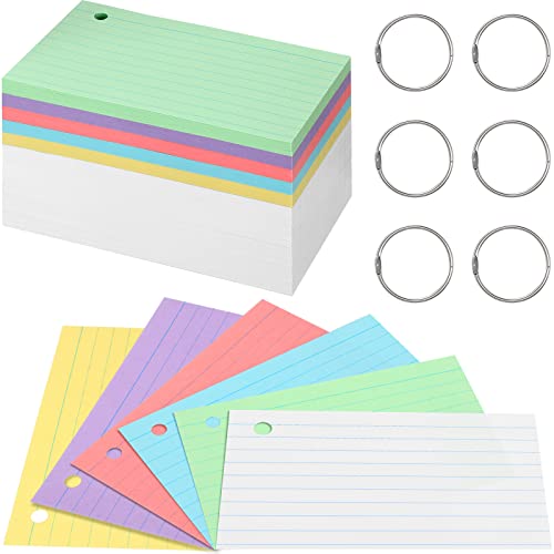 Epakh 300 Pieces Lined Index Cards 180 GSM Thick Flash Cards with Rings Notecards Punched Back to School for Studying Adults Home College Office(3 x 5 Inch,Light Color) - color: Light Color, size: 3 x 5 Inch