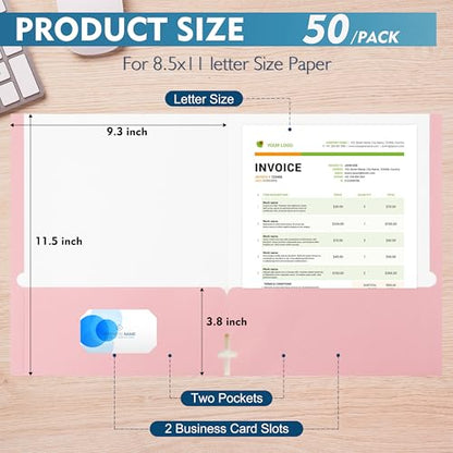 pmybupo 50Pack Pink Two Pocket Folders,8.5x11 Folders with Pockets,Long Lasting,for School and Office - color: 510u