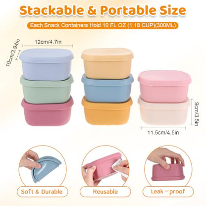 8 PCS 10 oz Silicone Snack Containers, Reusable Small Snack Container with Lids, Leak Proof Fruit Container for Lunch Food Storage Containers, Stackable for Meal Prep, Fruit, Freezer, Colorful
