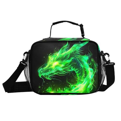 Green Flame Dragon Kids Lunch Box Insulated Lunch Bags Cooler Tote Bag with Removable Shoulder Strap for Boy Girl Student 20856151 - color: Green Dragon