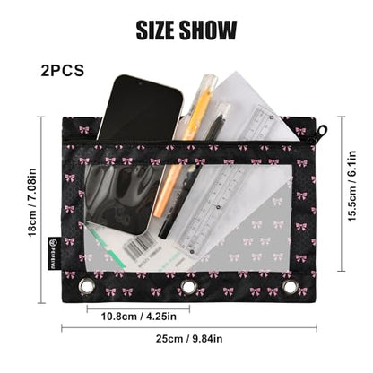 Bowknot Black Binder Pouches 3 Ring for Boys Girls School Office College Supplies Aqua Turquoise Bow Tie Pastel Color Pencil Pouches Case Bag with Clear Window and Zipper 2 Pack - color: Bow