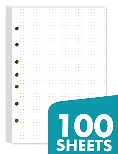 Dotted Filler Paper Pack of 100 Sheets, 7 Hole Punched Planner Refills 5 1/2 x 8 1/2 Inches, Fit 3 or 7 Ring Mini Binders - size: 100 Sheets, style: Dotted