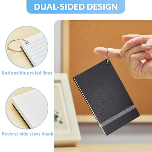 NEEWAY Heavyweight Ruled Index Cards 3x5, 200 Count Flash Cards with Rings and Cover, White Note Cards Lined for Home, Office (Black) - color: Black