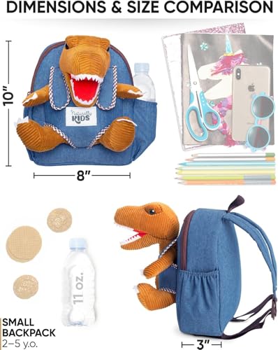 Naturally KIDS 【Upgraded】 Toddler Backpack with Detachable Dinosaur Toy for Boys | Side & Inner Pockets, Reflective Logo | Dinosaur Backpack for Kids 3-5 - color: 04 Dinosaur Trex, style: Small