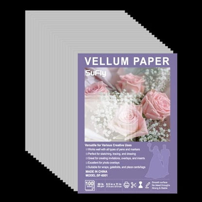 Vellum Paper 8.5 x 11 Translucent Printable, 100 Sheet（100gsm/68lb Vellum Tracing Paper, Translucent Vellum Paper for Invitation, Greeting Cards, Tracing Paper Pad for Drawing, Sketching, Writing - size: 8.5" x 11", 100 Pack