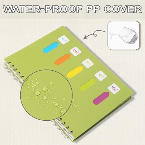 5 Subject Notebook College Ruled Spiral Notebook 7x10 Inch Hardcover Notebook with Divider Tabs 240 Pages Small Notebook for Work B5 Spiral Notebook College Ruled Notebook for Note Taking School,Green - color: Green