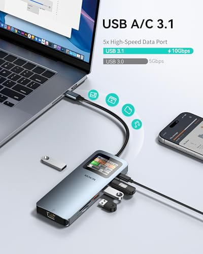 MOKiN LCD USB C Docking Station Dual Monitor, 12 in 1 Laptop Docking Station Dual HDMI with 8K@30Hz, PD 100W, 2500Mbps, 5 * 10Gbps USBA/C 3.1, SD/microSD Card Reader, USB C Adapter for HP/Dell/Lenovo