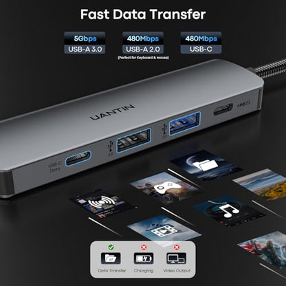 UANTIN USB C Hub Multiport Adapter 5 in 1, 4K USBC to HDMI Dongle with 100W PD, 5Gbps USB-A 3.0, USB-C Data, USB C Splitter Docking Station for MacBook Neo/Pro/Air, iPad, XPS, Surface Laptop
