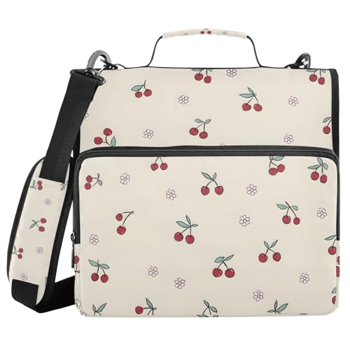 Zipper Binder 3 Ring Binder with Shoulder Strap Cherry Flower Pattern 500 Sheet Capacity Storage Organizer File Folder - color: Multicolored-9
