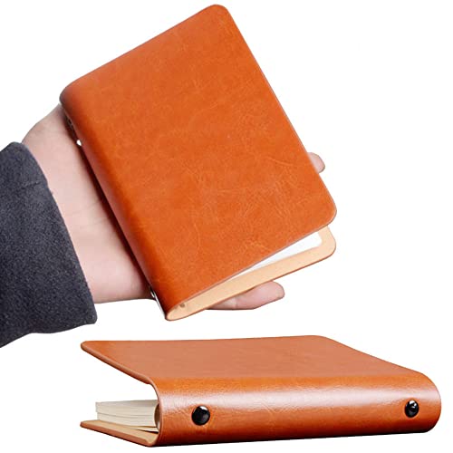 XIGUI 2-Pack 6 Ring Binder Cover, Leather A7 Binder Notebook Cover Refillable Loose Leaf Round Ring Personal Journal with Insert 50 Sheets Paper ，Mini Pocket Notepad