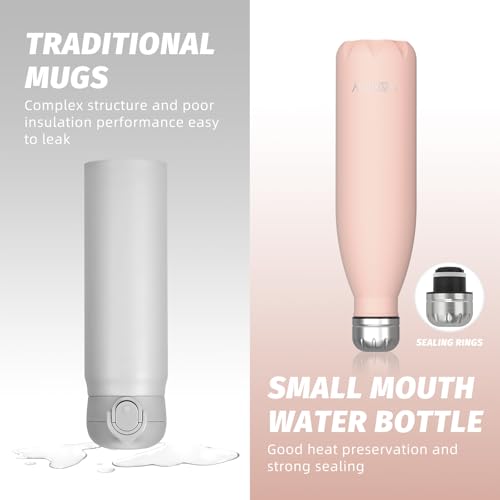 WATERSY Stainless Steel water bottles,17oz/500ml Insulated Water Bottles,Pink metal water bottle Keeps Drink Cold and Hot,BPA Free kids water bottles for School,Gym,Travel,Sports - color: Nectarine