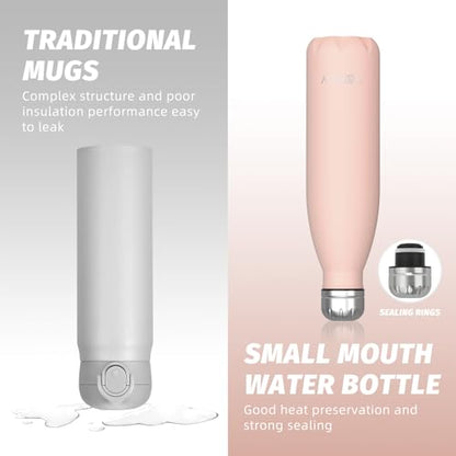 WATERSY Stainless Steel water bottles,17oz/500ml Insulated Water Bottles,Pink metal water bottle Keeps Drink Cold and Hot,BPA Free kids water bottles for School,Gym,Travel,Sports - color: Nectarine