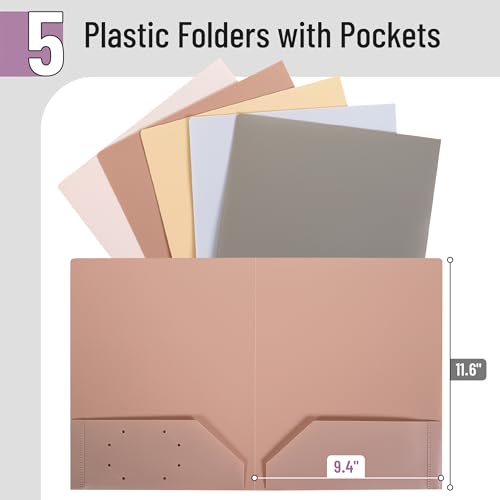 Mr. Pen- Plastic Folders with Pockets, 5 pcs | Aesthetic File Folder with Business Card Slot, 2-Pocket Folder, Back to School, Office, Filing Supplies - color: Creamy Serenity, size: 5 Pack