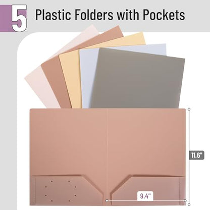 Mr. Pen- Plastic Folders with Pockets, 5 pcs | Aesthetic File Folder with Business Card Slot, 2-Pocket Folder, Back to School, Office, Filing Supplies - color: Creamy Serenity, size: 5 Pack