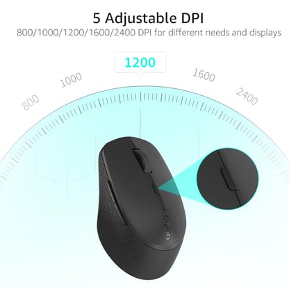 Rapoo M300G Silent Wireless Mouse, Bluetooth Mouse for Laptop, 2.4GHz with USB Receiver, 2400 Adjustable DPI Optical Tracking, 1 Year Battery Life, Compatible with PC, Black - color: Matte Black