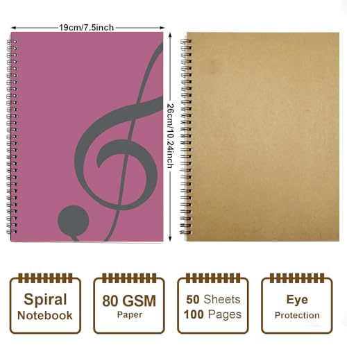 MAXCURY Blank Sheet Music Composition Manuscript Staff Paper Art Music Notebook Black 100 Pages 26x19cm (Pink/Grey Green) - color: Pink/Grey Green