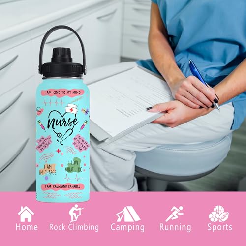 Nurse Water Bottle 32oz Stainless Steel Insulated with Lid, Nurse Gifts for Female Nurses, Medical Staff Inspiration Gifts for Nursing Students, Graduation Christmas Birthday Nurse Week - color: Nurse