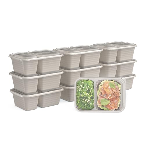 Bentgo Prep - 2-Compartment Snack Containers with Lids - Reusable, Microwaveable, Durable, PFAS & BPA-Free, Freezer and Dishwasher-Safe Meal Prep Food Storage - 10 Trays & 10 Lids (Clay) - color: Clay