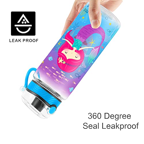Cute Water Bottle for School Kids Girls, BPA FREE Tritan & Leak Proof & Easy Clean & Carry Handle, 23oz/ 680ml (Mermaid 2) - color: Mermaid 2