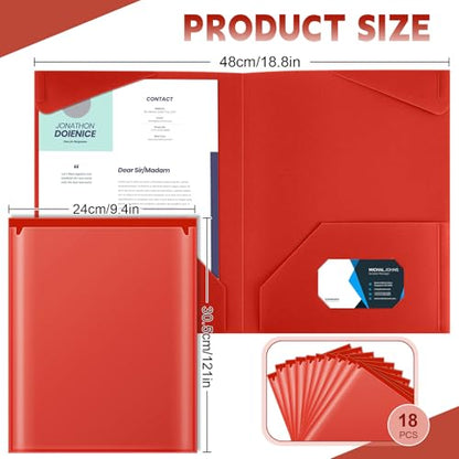 Henoyso 18 Pack Red Plastic Folders with Clear Front Pockets Heavy Duty File Folders with 2 Pockets and Card Slot for Student Communication School Office Presentation Report - color: Red