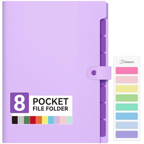 Forvencer Expanding File Folder with 8 Pocket, Letter Size Accordion File Organizer, Portable Folders for Documents, Cute Paper Organizer, Filling Products for School Office Supplies, A4 Size, Purple - color: Purple