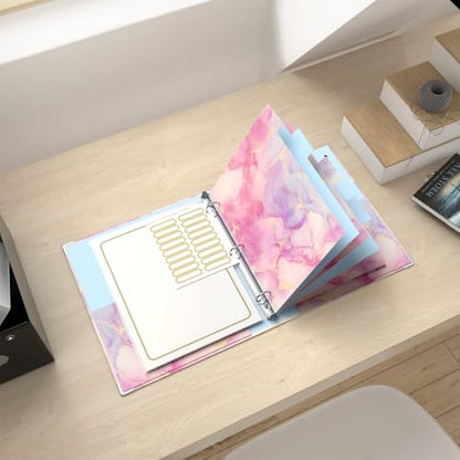 Rouidr 3 Ring Binder with clipboard, 1 inch 8.5 x 11 in Letter Size View Binders Organizer with Dividers Tabs & Clear Sleeves, School Supplies, Office Supplies - color: Cute Pink Marble, size: 1in(Letter Size)