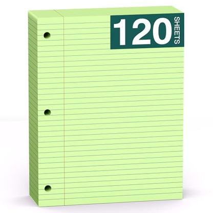 Green Note Pads 8 X 10.5 Loose Leaf Paper, 120Sheets, 3 Hole Punched Lined Paper, College Ruled 8 X 10.5 Notebooks, 10-1/2" X 8 Binder Writing Pads, Filler Paper for Office, School Supplies - style: Green-1 Pack
