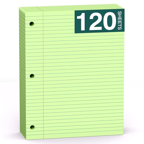Green Note Pads 8 X 10.5 Loose Leaf Paper, 120Sheets, 3 Hole Punched Lined Paper, College Ruled 8 X 10.5 Notebooks, 10-1/2" X 8 Binder Writing Pads, Filler Paper for Office, School Supplies - style: Green-1 Pack